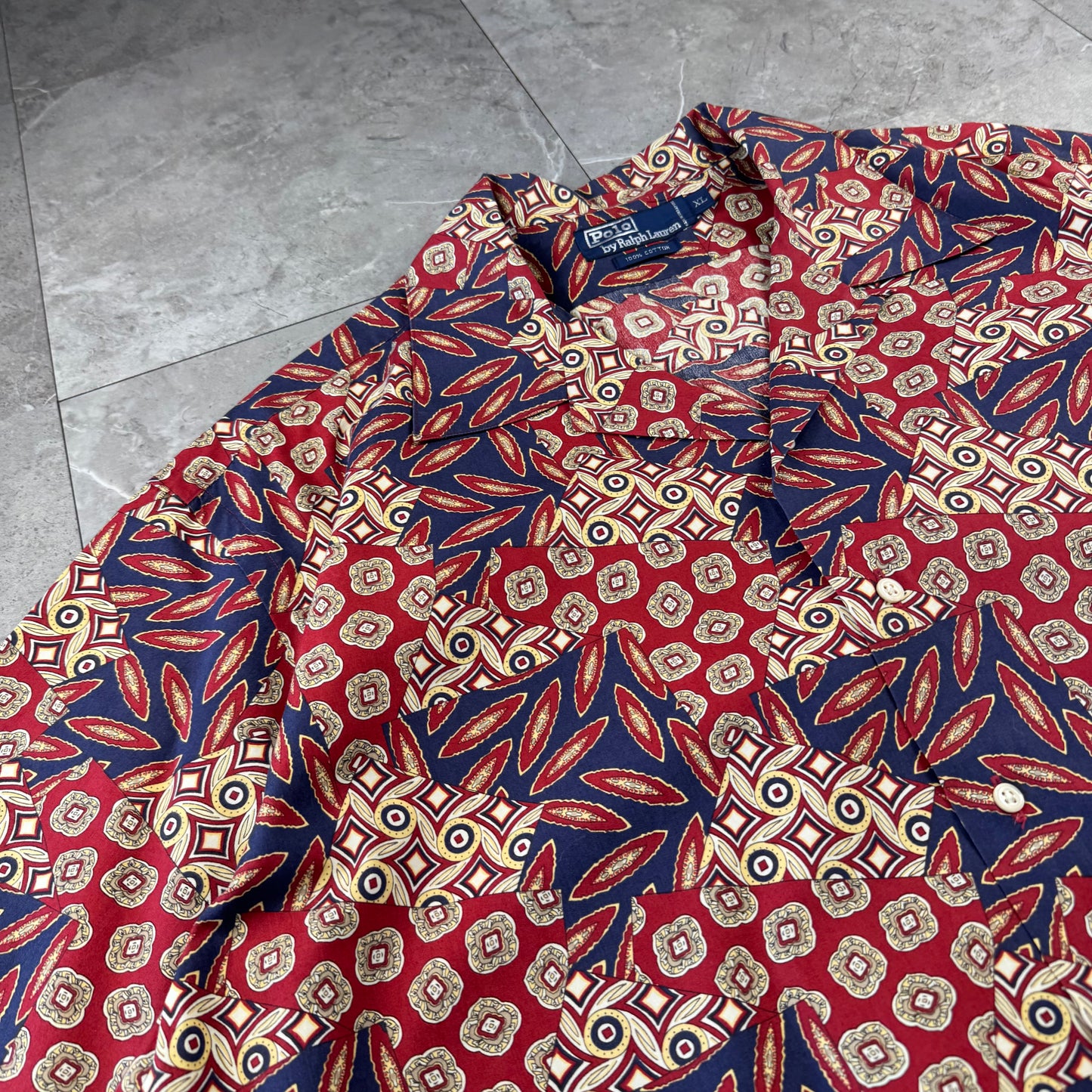 90s Polo by Ralph Lauren Rare Red Geometric Open Collar Shirt XL