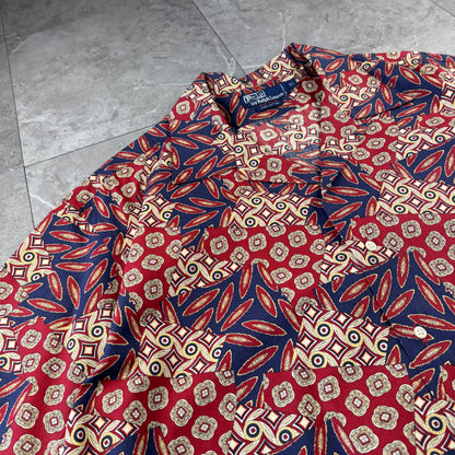90s Polo by Ralph Lauren Rare Red Geometric Open Collar Shirt XL