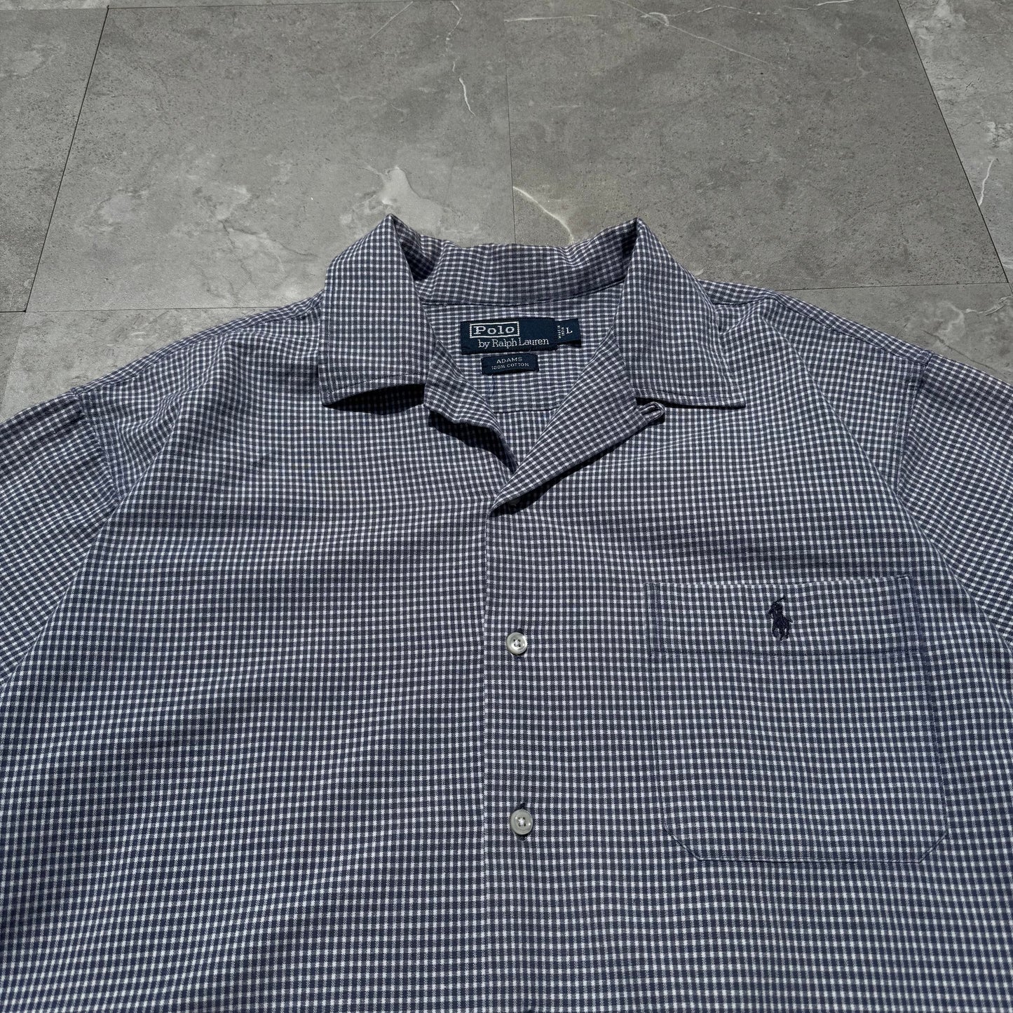 90s-00s Ralph Lauren Adams Cotton Blue Checkered Open Collar Shirt KiiChain Clothing