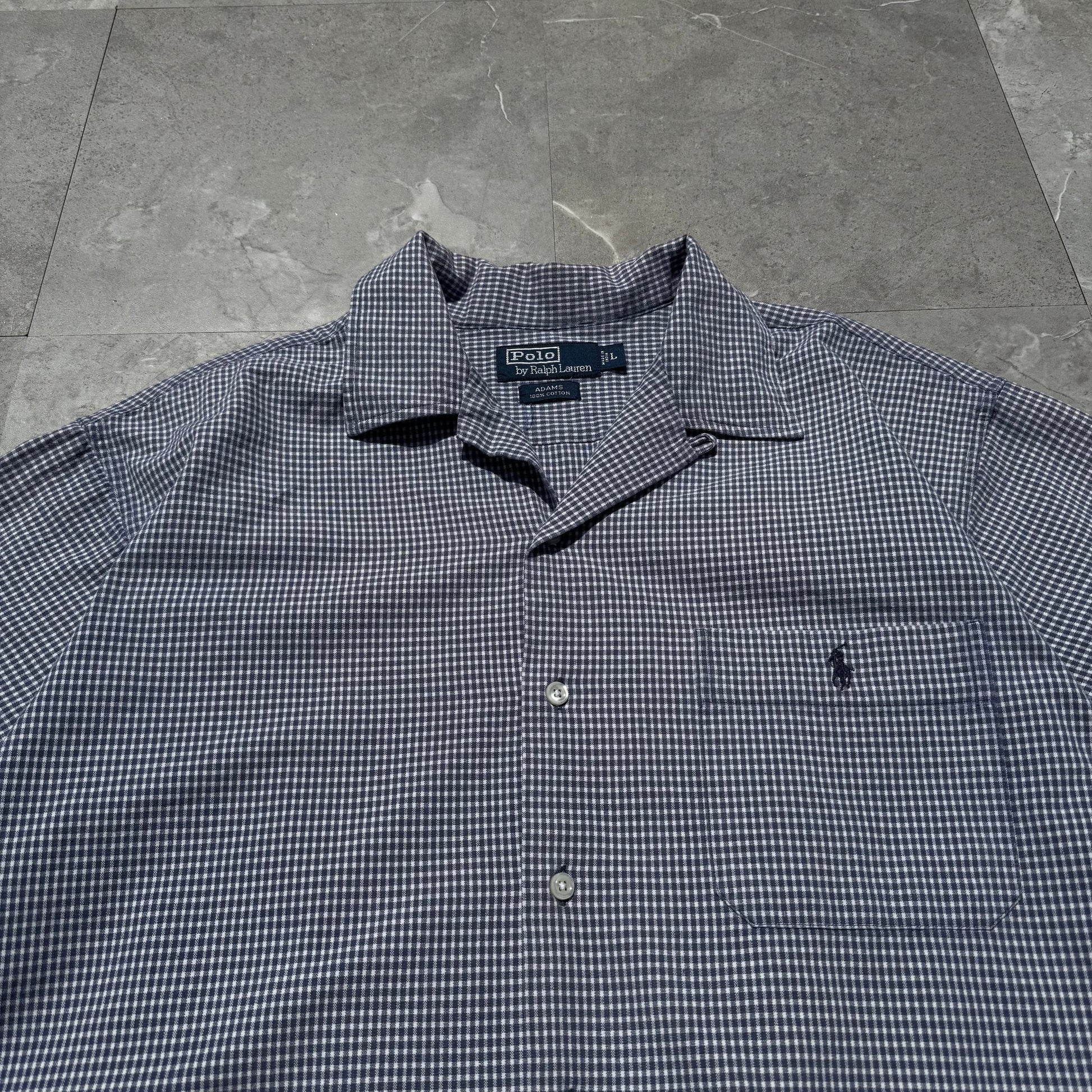 90s-00s Ralph Lauren Adams Cotton Blue Checkered Open Collar Shirt KiiChain Clothing