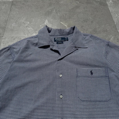90s-00s Ralph Lauren Adams Cotton Blue Checkered Open Collar Shirt KiiChain Clothing