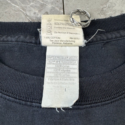 90s-00s Planet Hollywood Made in USA Faded Black Embroidered Logo T-Shirt