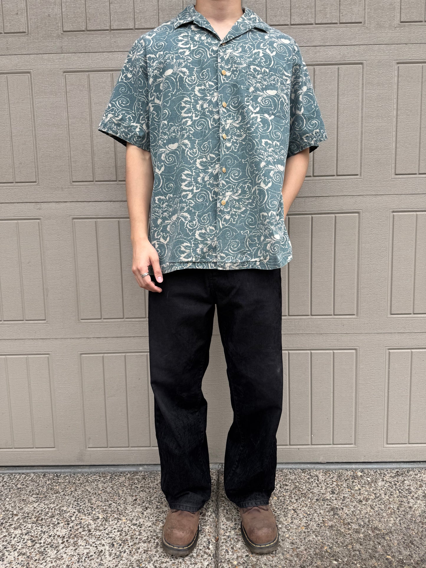 90s Polo by Ralph Lauren Light Blue Paisley Open Collar Shirt