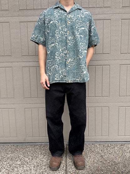 90s Polo by Ralph Lauren Light Blue Paisley Open Collar Shirt