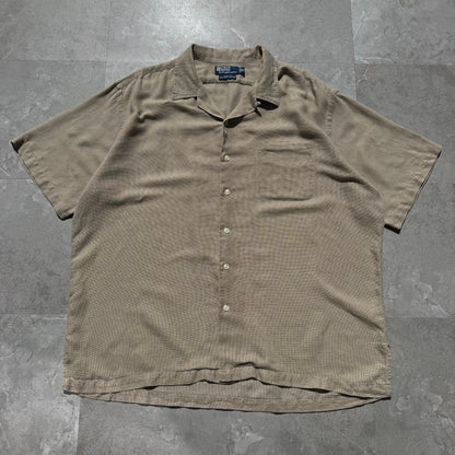 90s-00s Ralph Lauren “Clayton” Linen x Cotton No-Pony Beige Open Collar Shirt KiiChain Clothing