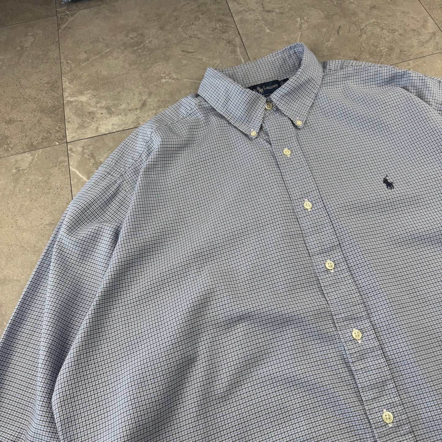 00s Ralph Lauren “Blake” 100% Two-Ply Cotton Blue Houndstooth Checkered Button Down Shirt