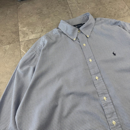 00s Ralph Lauren “Blake” 100% Two-Ply Cotton Blue Houndstooth Checkered Button Down Shirt