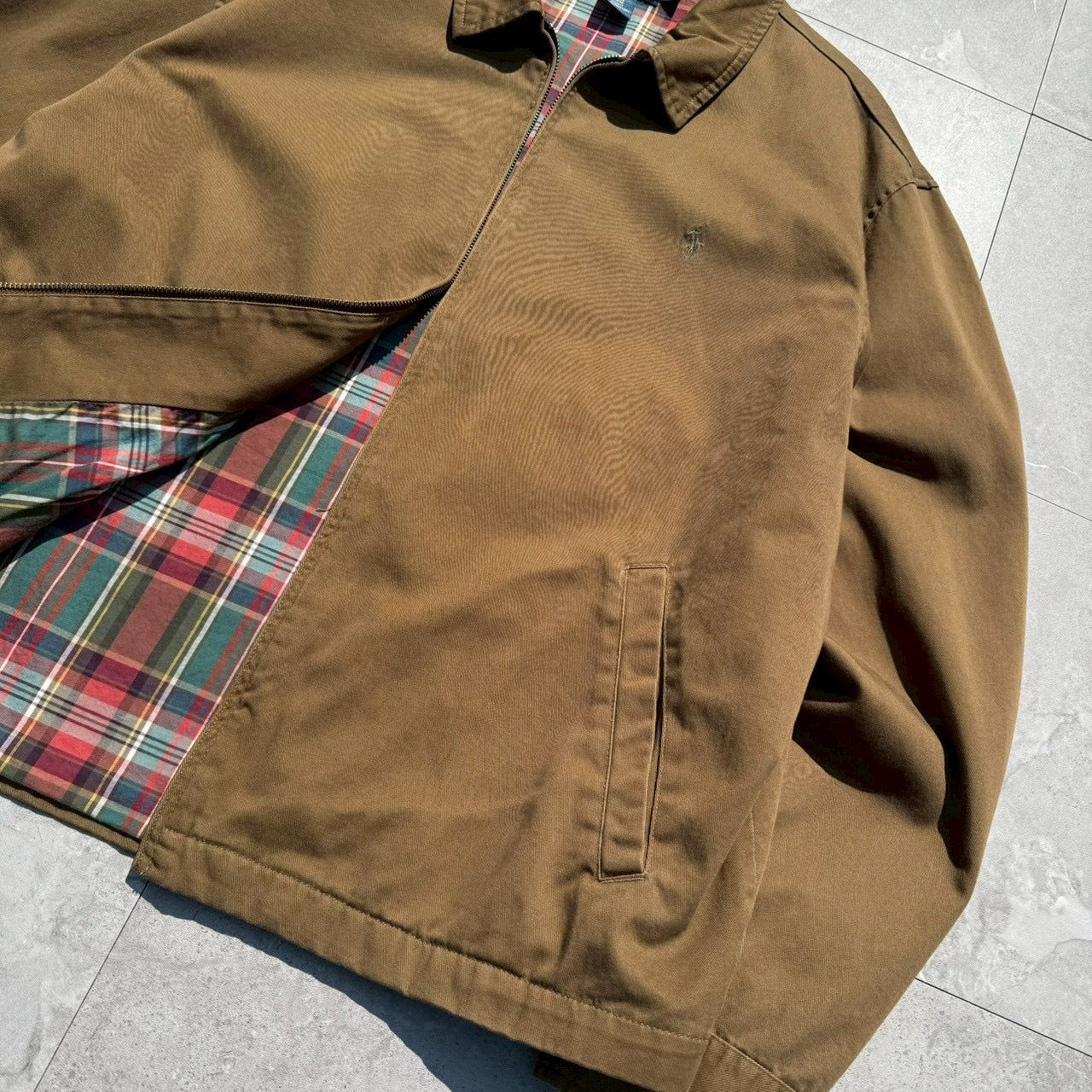 90s-00s Ralph Lauren Brown Checkered Lined Swing Top Jacket