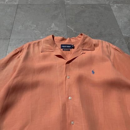 90s-00s Ralph Lauren Polo Golf Caldwell Orange Silk x Linen Open Collar Shirt KiiChain Clothing