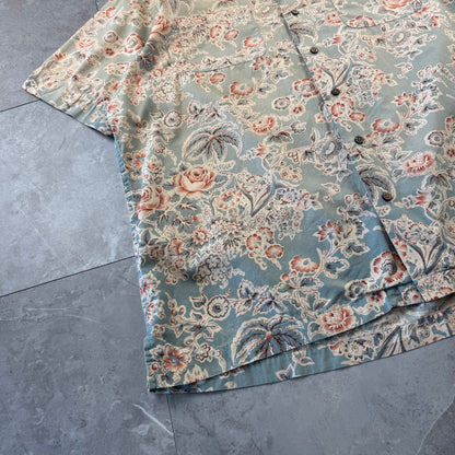 90s-00s Polo by Ralph Lauren Faded Green Flower Pattern Open Collar Shirt XL