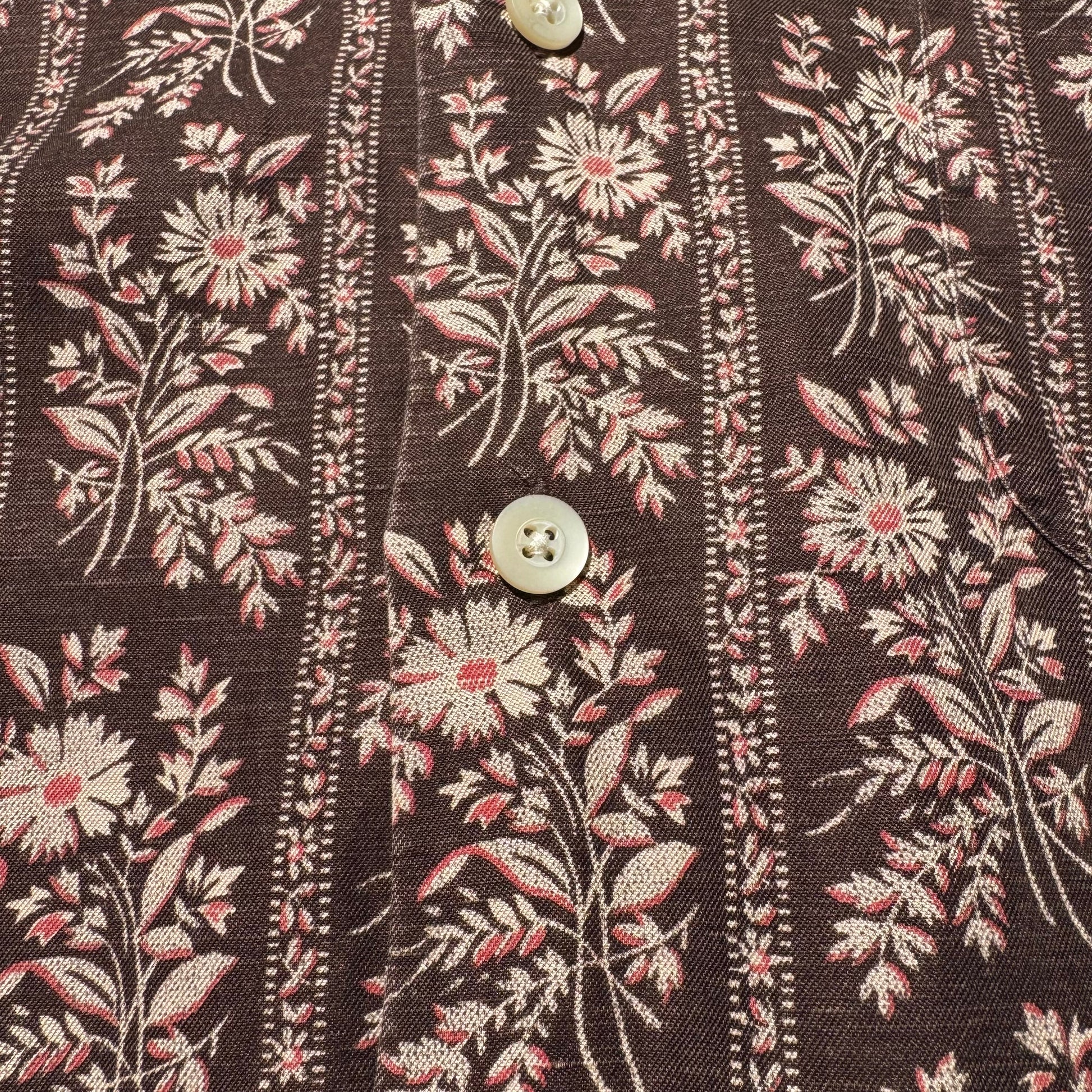 90s-00s Ralph Lauren Caldwell Silk x Linen Brown Floral Open Collar Shirt KiiChain Clothing