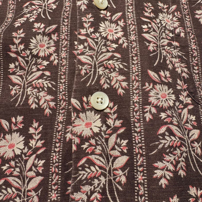 90s-00s Ralph Lauren Caldwell Silk x Linen Brown Floral Open Collar Shirt KiiChain Clothing
