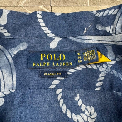 00s~ Polo Ralph Lauren Blue Classic Fit Helm Wheel Open Collar Shirt