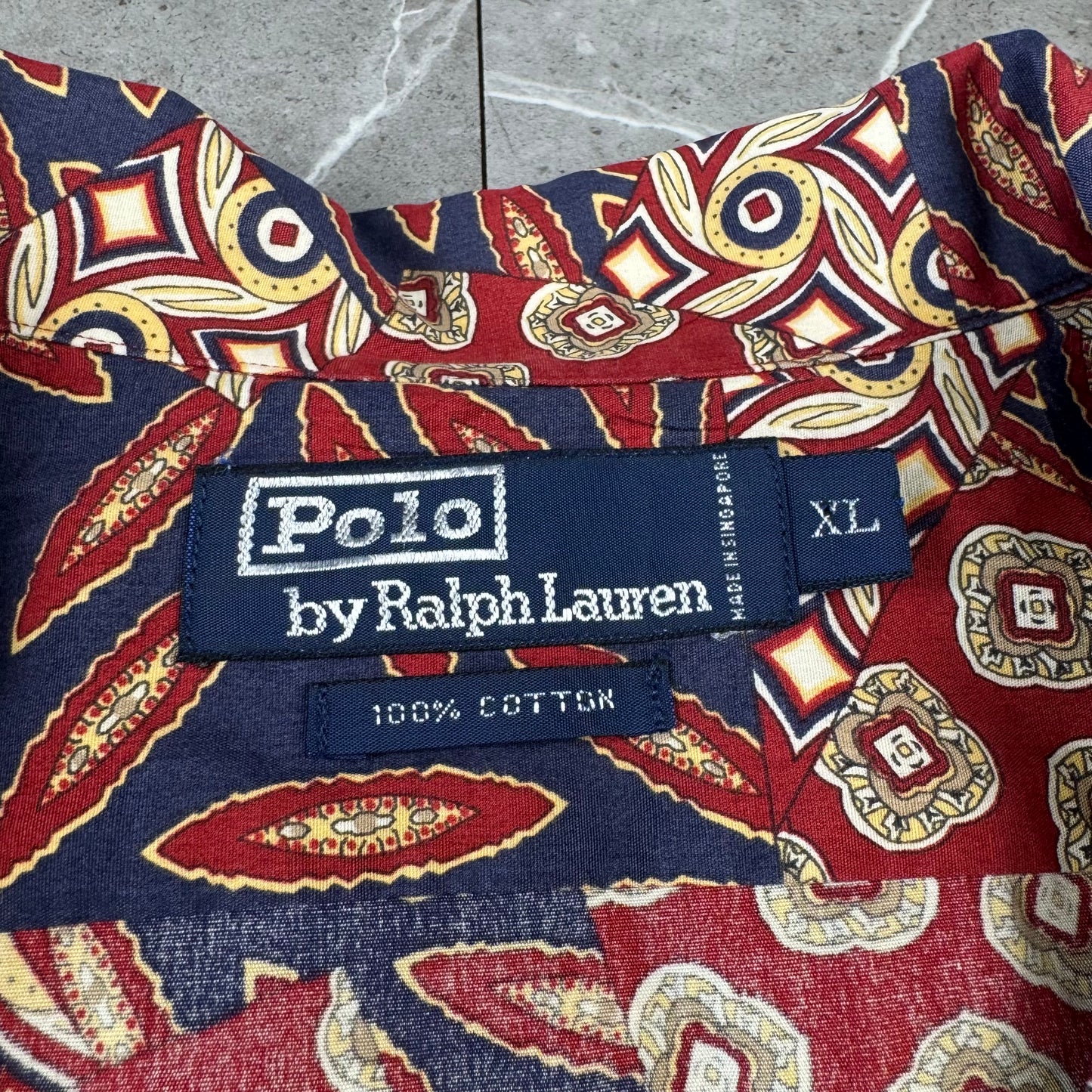 90s Polo by Ralph Lauren Rare Red Geometric Open Collar Shirt XL