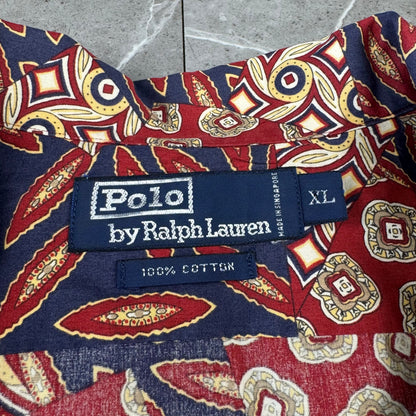 90s Polo by Ralph Lauren Rare Red Geometric Open Collar Shirt XL