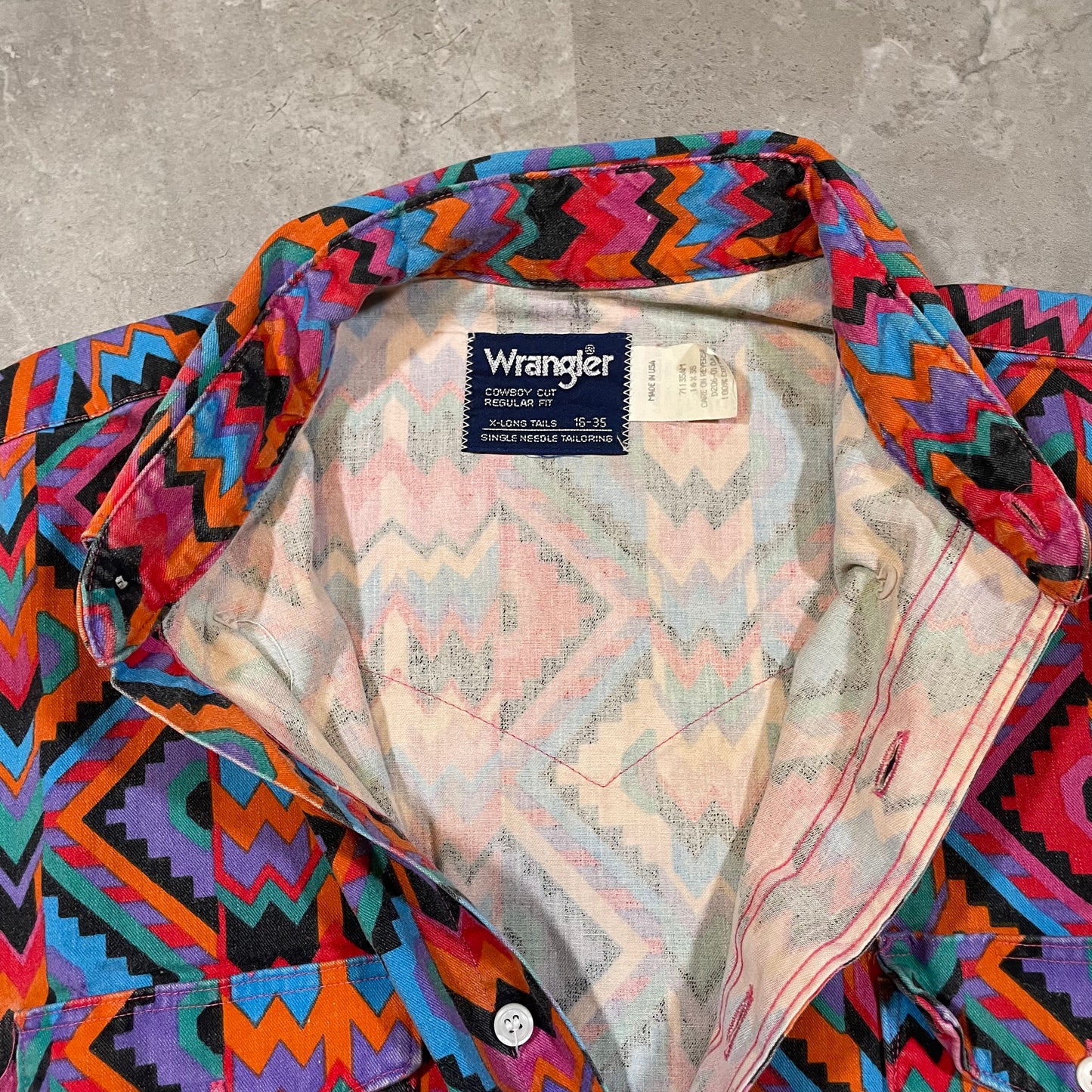 80s Wrangler X-Long Tails Made in USA Color Design Western Shirt