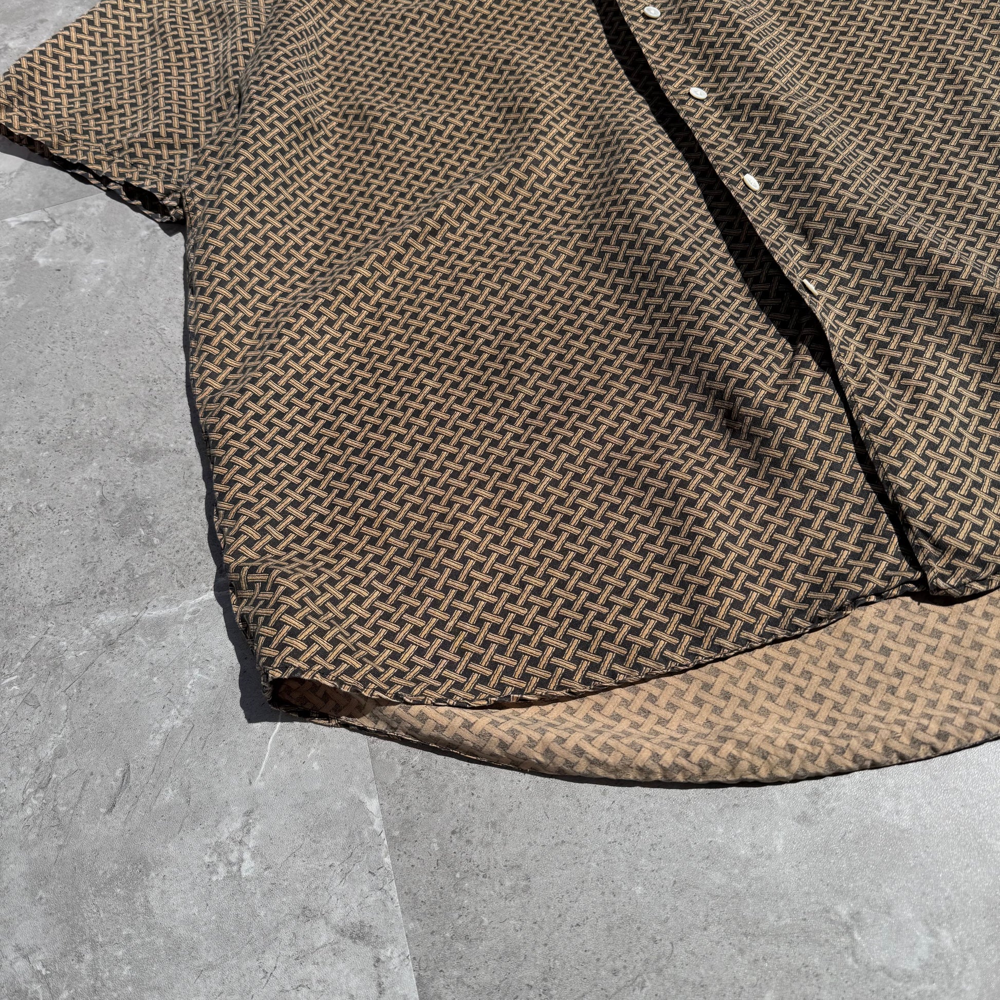 90s-00s Ralph Lauren “Bonnard”  Silk x Linen Cross Pattern Open Collar Shirt KiiChain Clothing