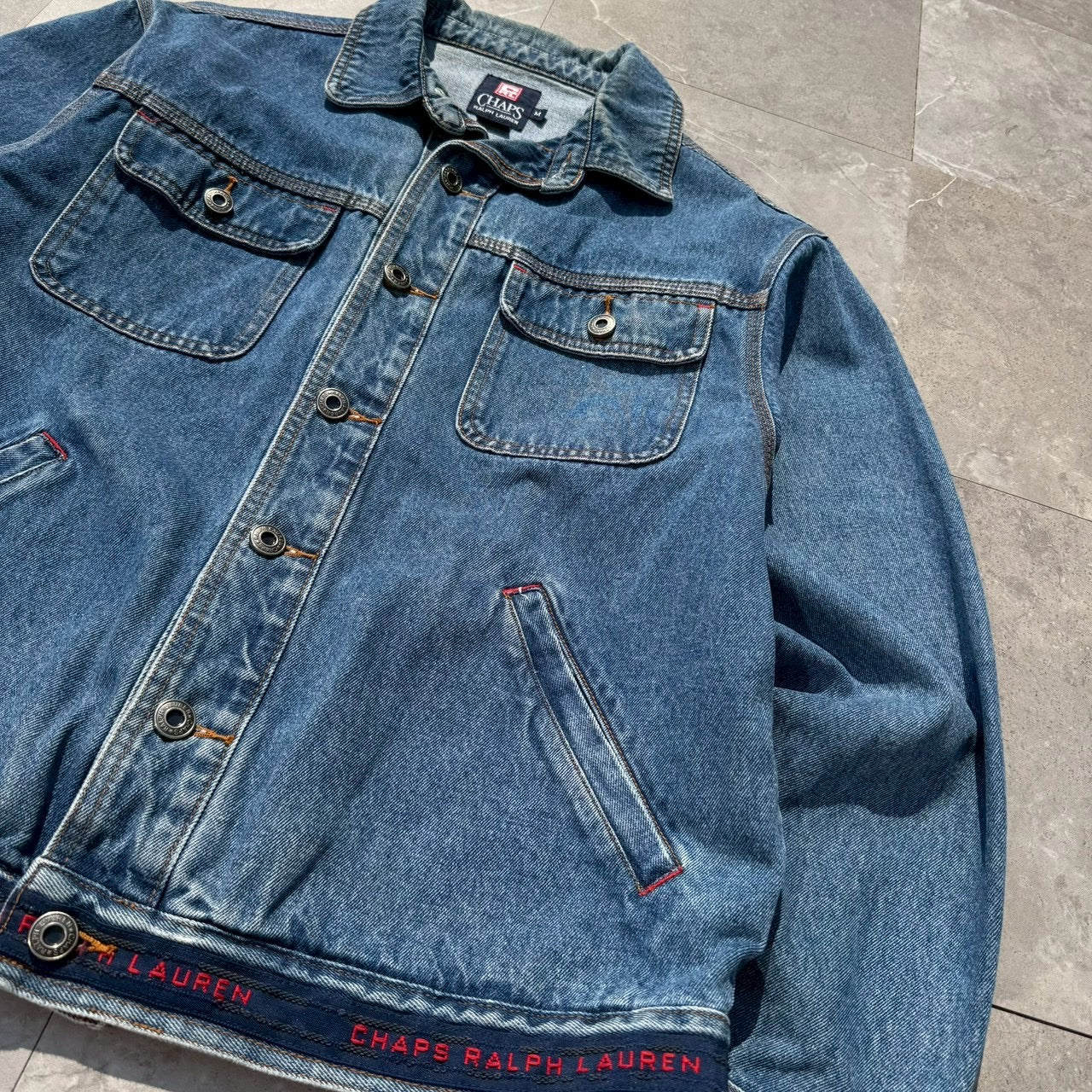 90s CHAPS Ralph Lauren Embroidered Logo Denim Jacket