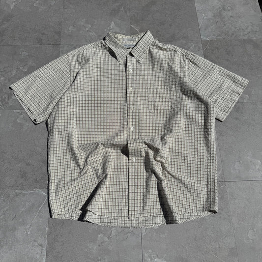 90s-00s John Ashford Cream Seersucker Checkered Cotton Short Sleeve Shirt KiiChain Clothing