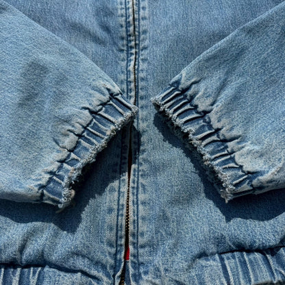 80s-90s Ralph Lauren Made in USA Red Fleece Lined Corduroy Collar Denim Swing Top Jacket