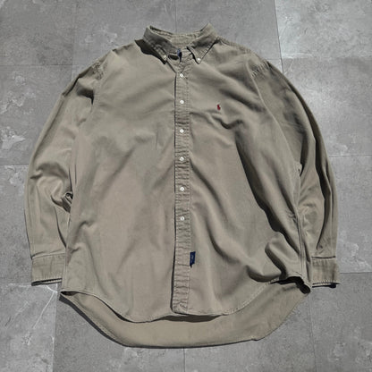 90s Ralph Lauren Beige Heavyweight Button Down Shirt KiiChain Clothing