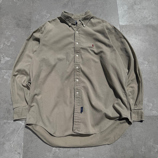 90s Ralph Lauren Beige Heavyweight Button Down Shirt KiiChain Clothing