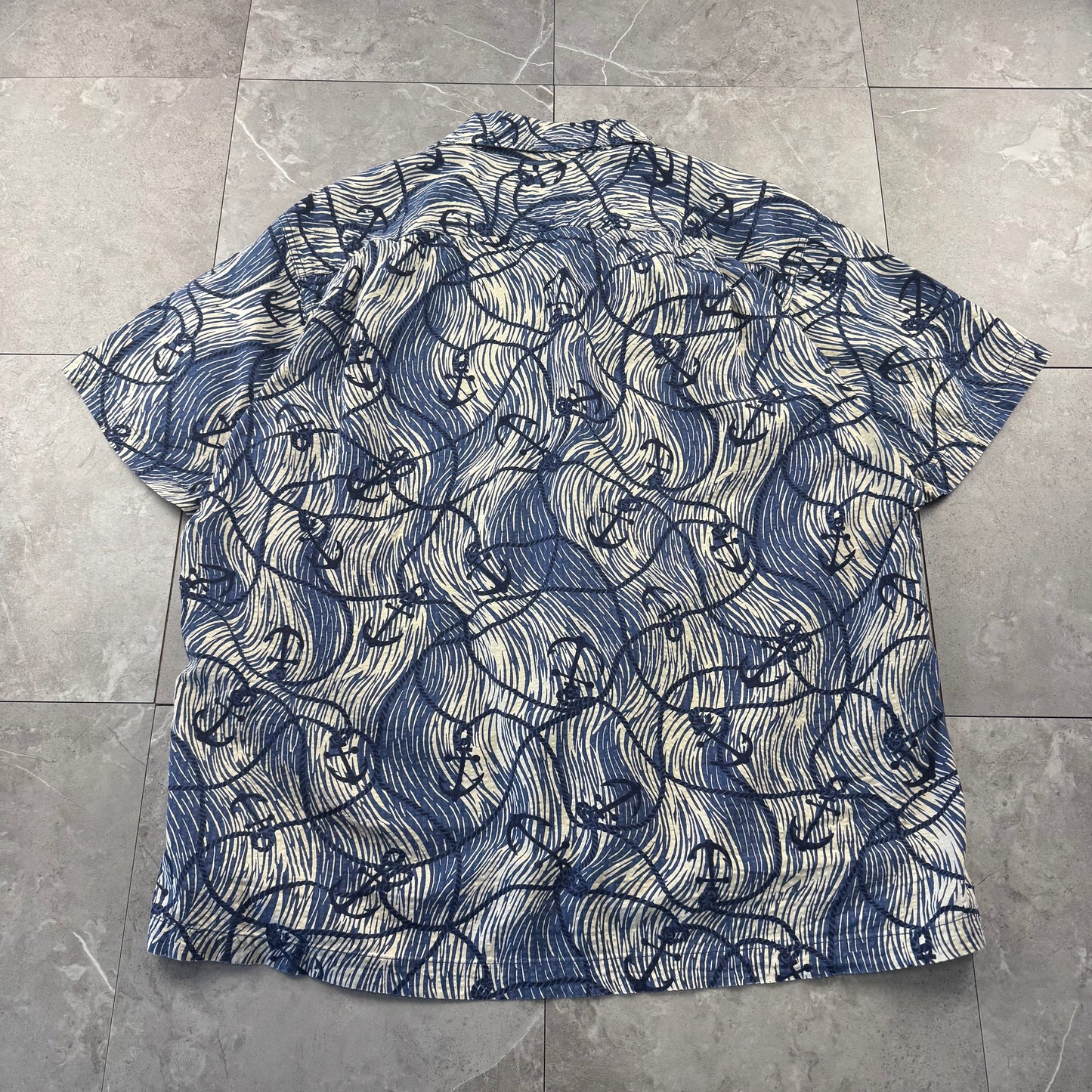 00s Ralph Lauren Polo Sport Blue Anchor Seersucker Open Collar Shirt L