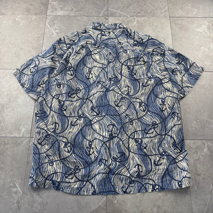 00s Ralph Lauren Polo Sport Blue Anchor Seersucker Open Collar Shirt L