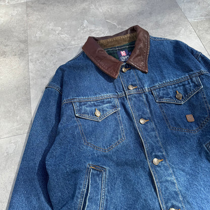 90s Chaps Ralph Lauren Leather Collar Flannel-Lined Denim Jacket