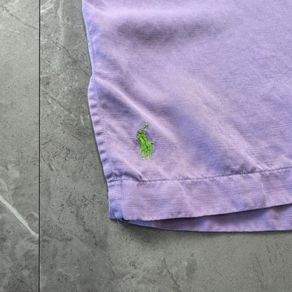 00s Polo by Ralph Lauren Caldwell Purple Silk x Linen Open Collar Shirt L