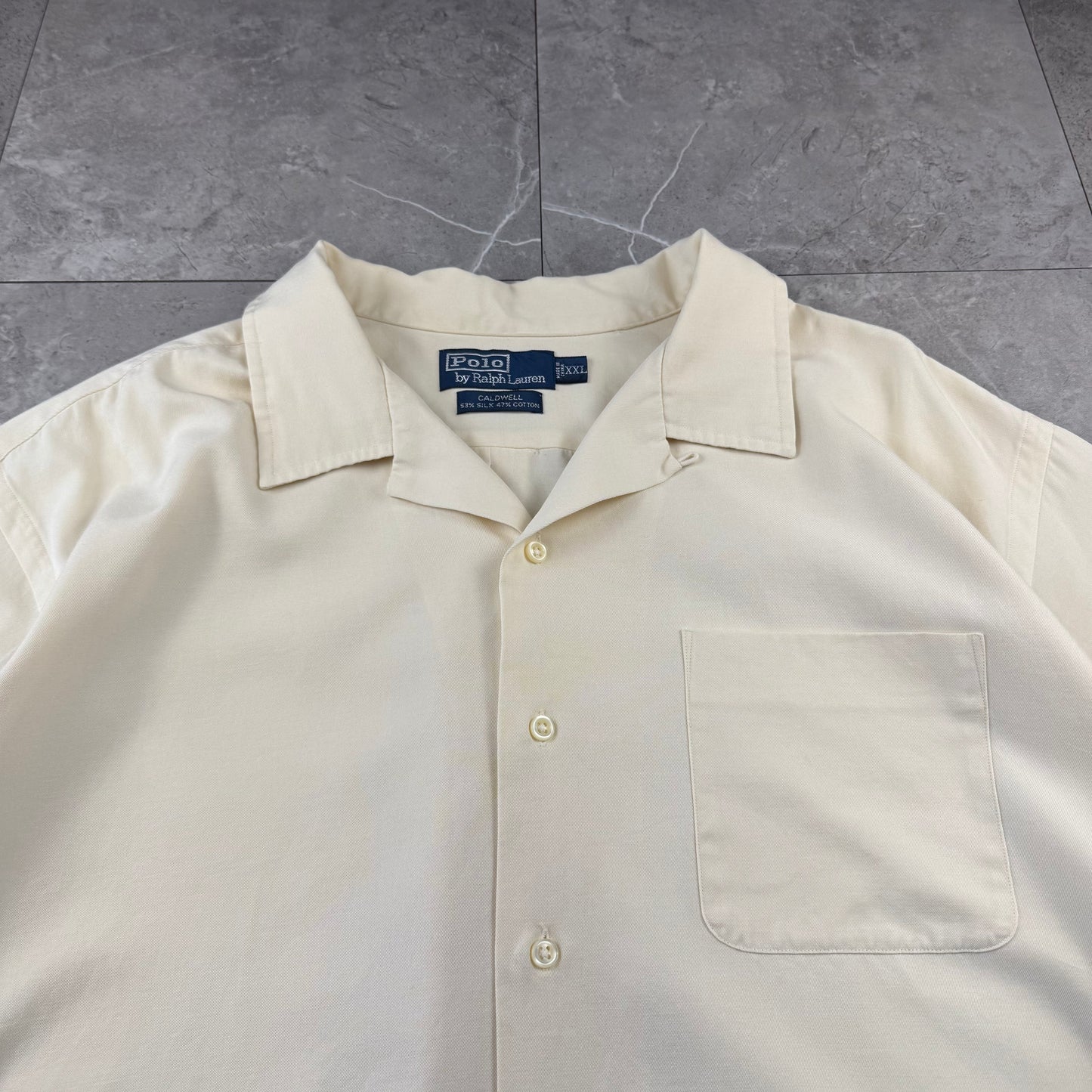 00s Polo by Ralph Lauren Caldwell Cream No-Pony Silk x Cotton Open Collar Shirt XXL
