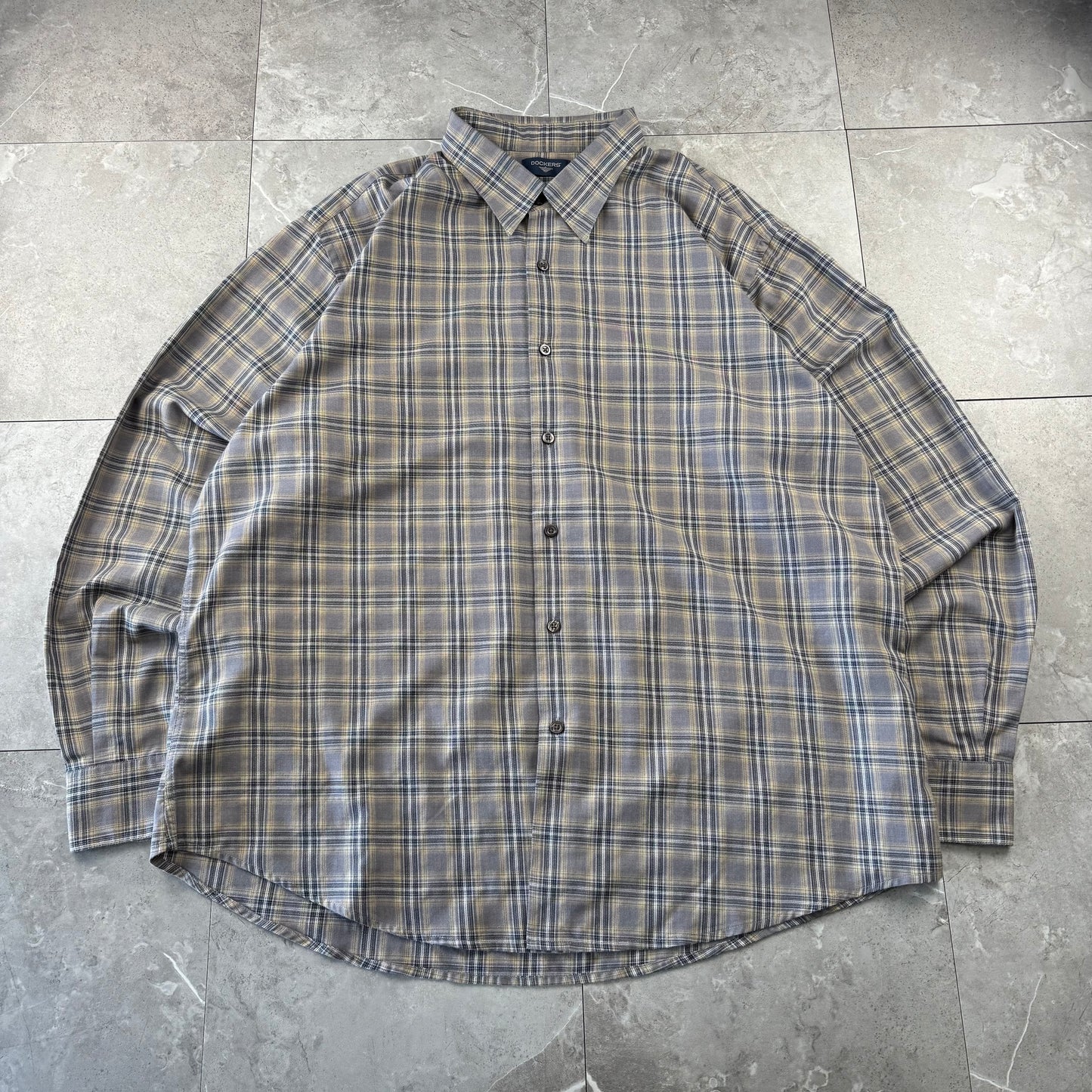 90s Dockers Gray Faded Checkered Shirt