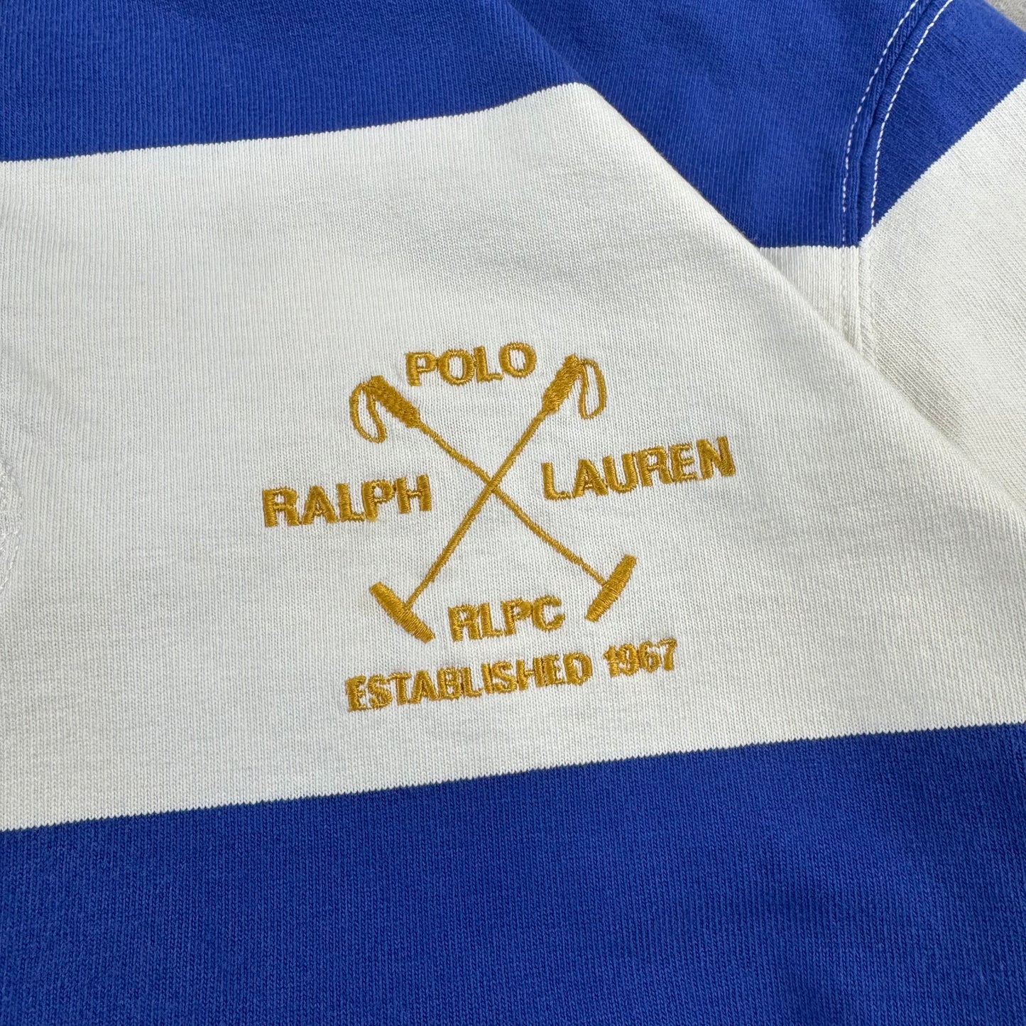 90s Polo by Ralph Lauren Blue & White Rugby Long Sleeve Polo