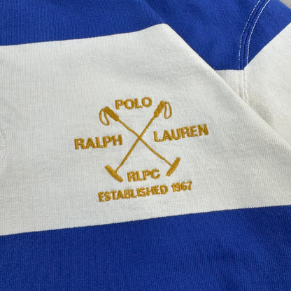 90s Polo by Ralph Lauren Blue & White Rugby Long Sleeve Polo
