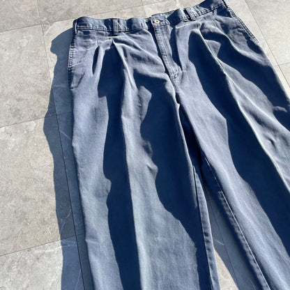 80s-90s Dockers Made in USA Two-Tuck Pleated Faded Blue Chino Pants 33x31