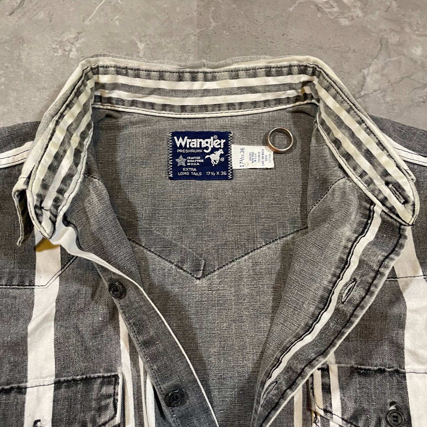 80s Wrangler X-Long Tails Made in USA Gray Striped Western Shirt