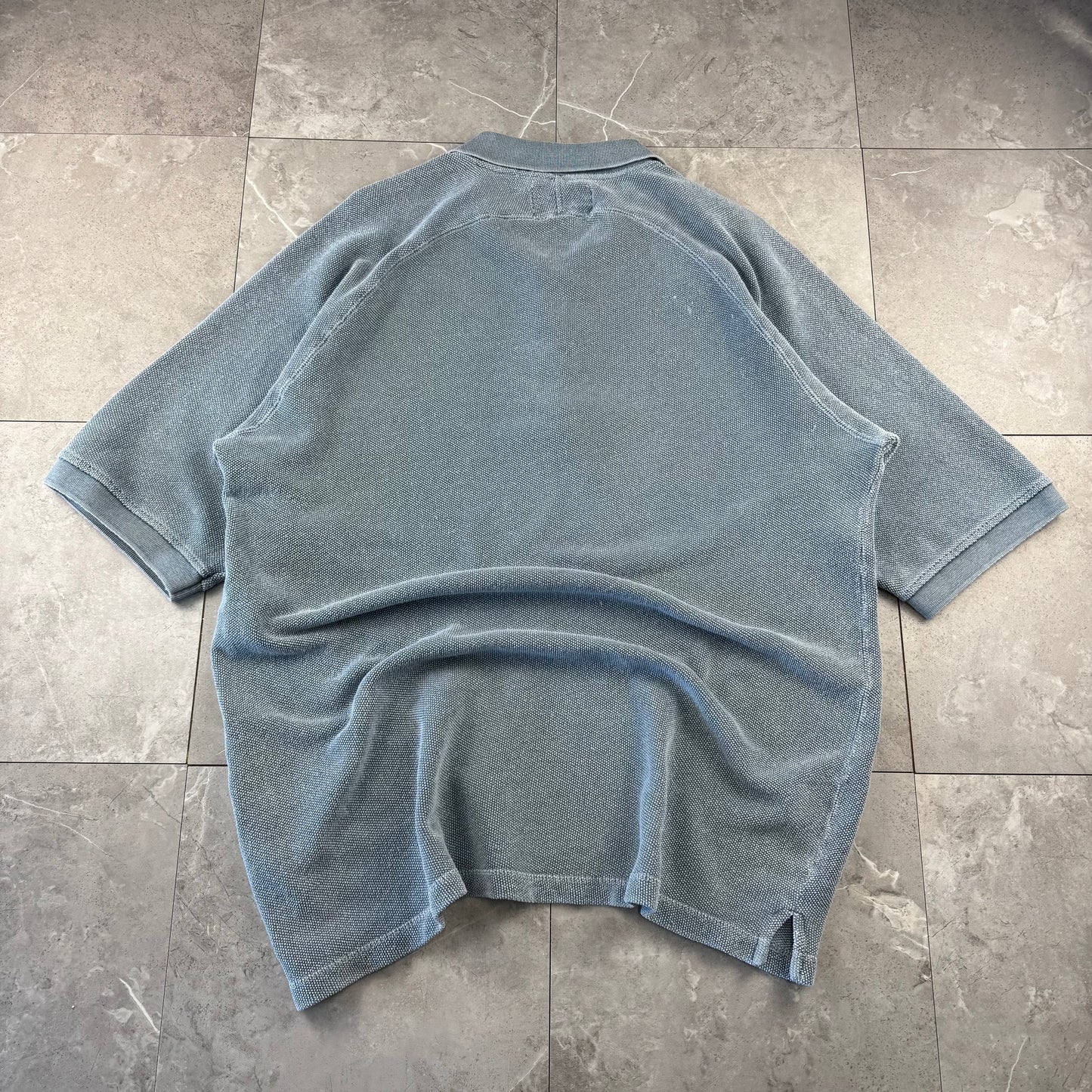 90s The Territory Ahead Faded Light Blue Raglan Heavyweight Polo Shirt
