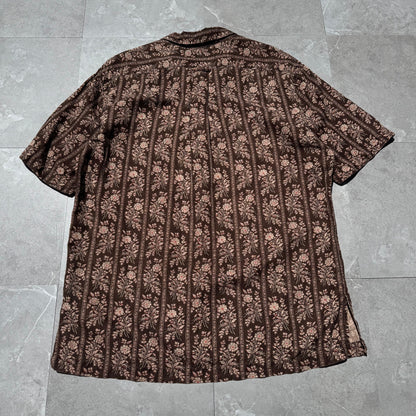 90s-00s Ralph Lauren Caldwell Silk x Linen Brown Floral Open Collar Shirt KiiChain Clothing