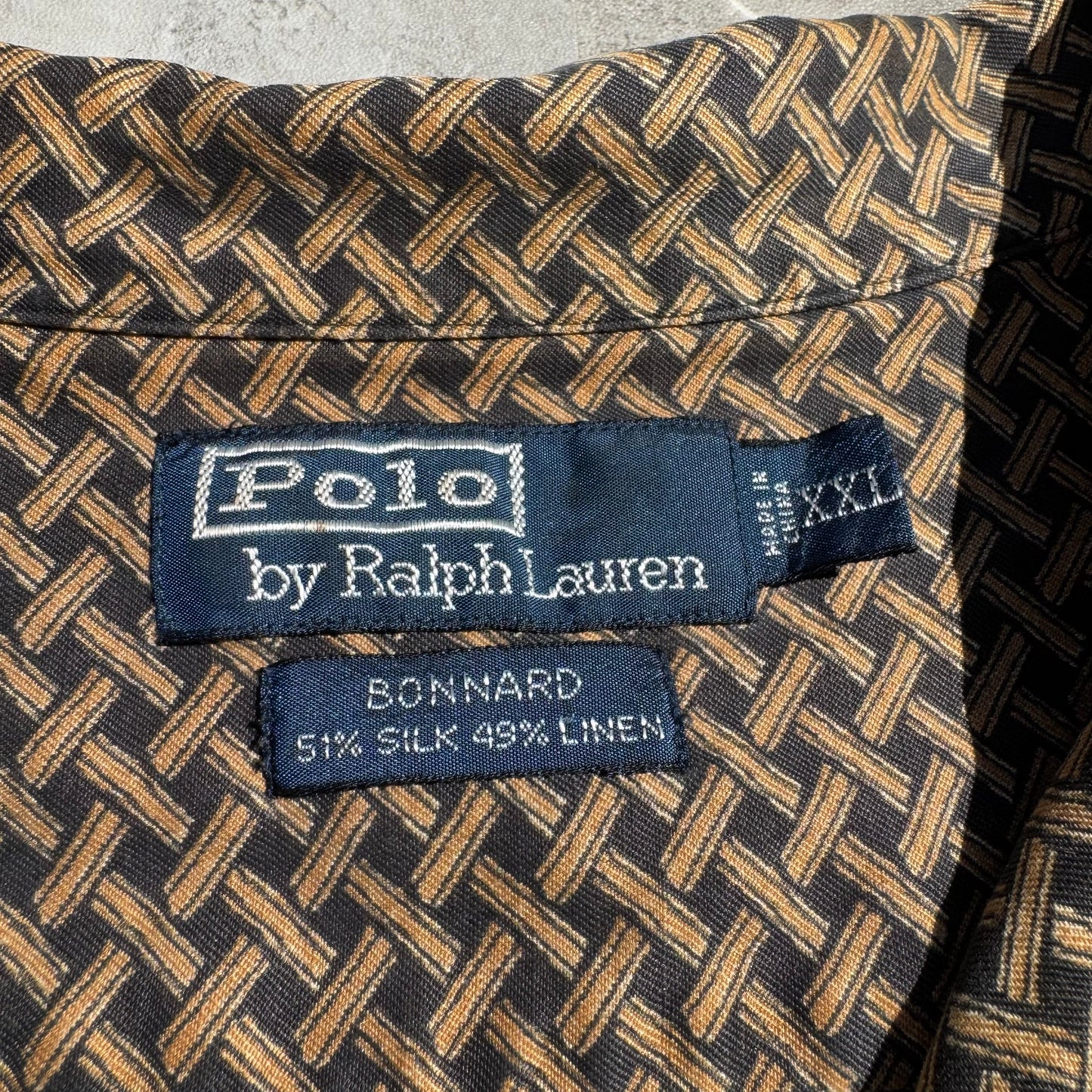 90s-00s Ralph Lauren “Bonnard”  Silk x Linen Cross Pattern Open Collar Shirt KiiChain Clothing