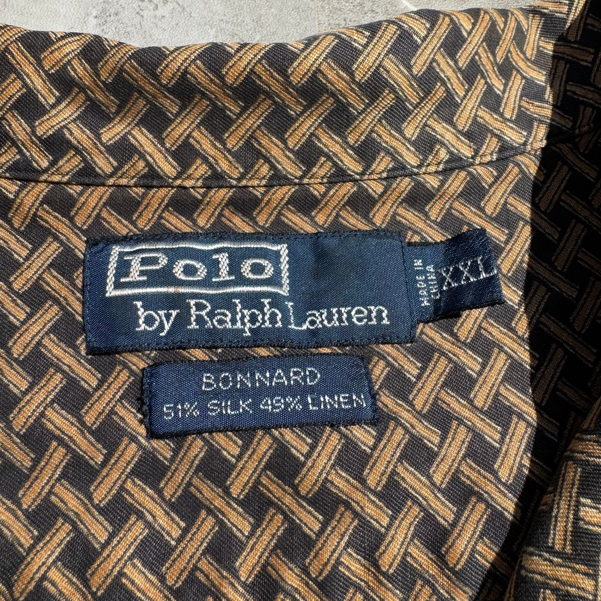 90s-00s Ralph Lauren “Bonnard”  Silk x Linen Cross Pattern Open Collar Shirt KiiChain Clothing