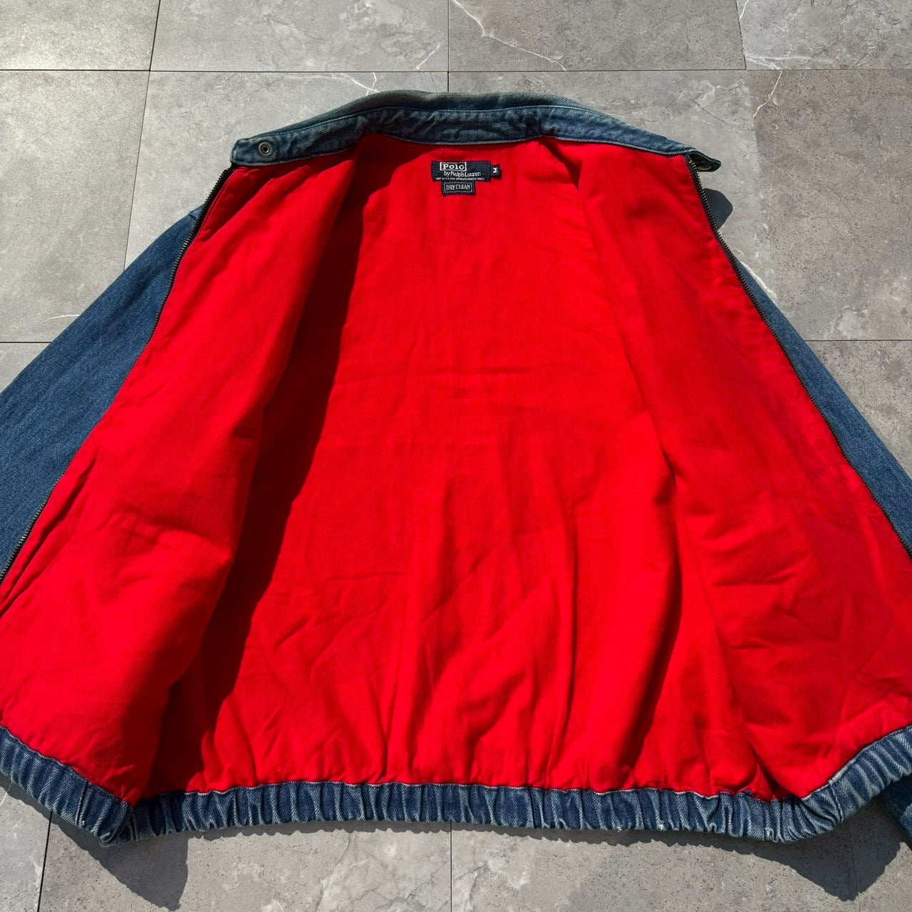 80s-90s Ralph Lauren Made in USA Red Fleece Lined Denim Swing Top Jacket