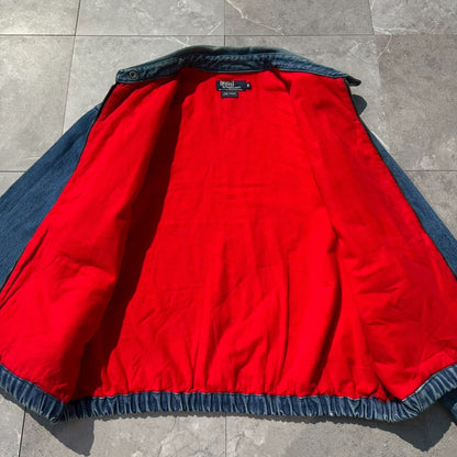 80s-90s Ralph Lauren Made in USA Red Fleece Lined Denim Swing Top Jacket