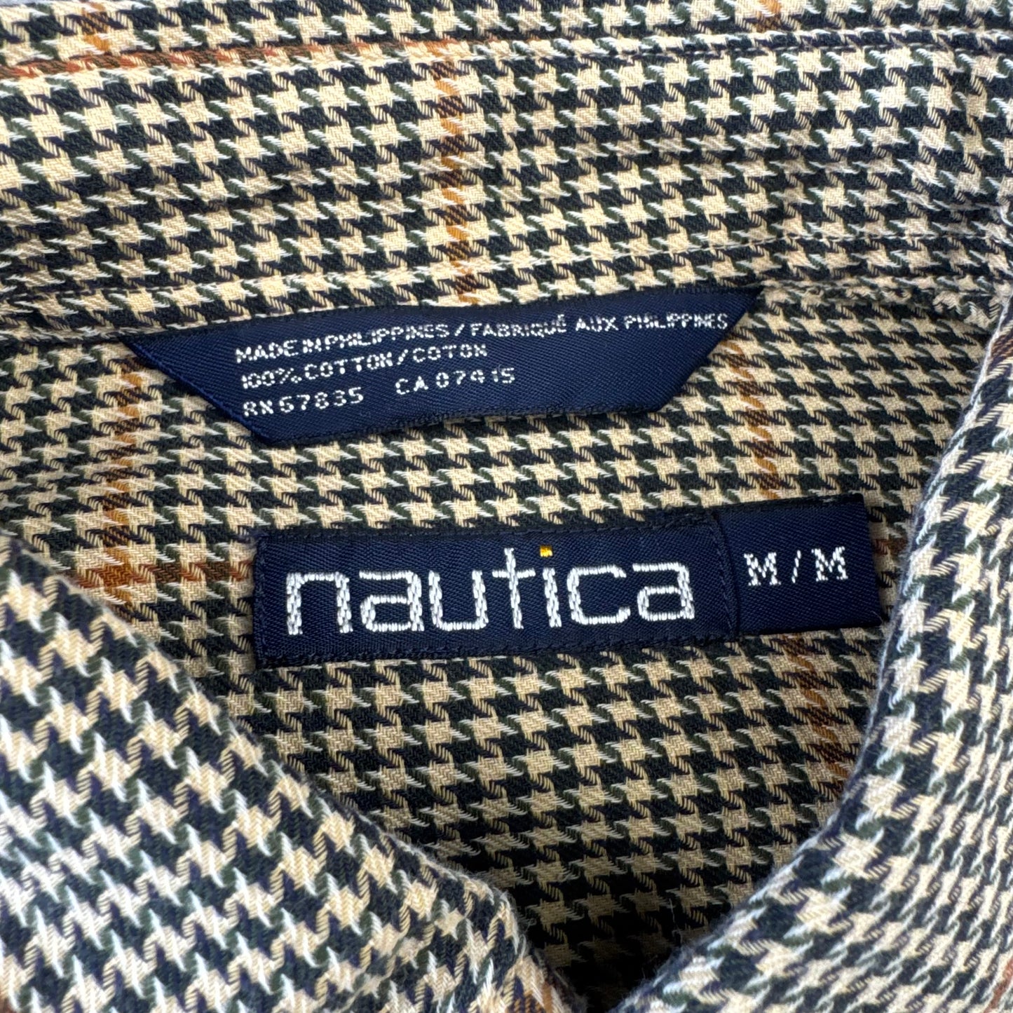 90s Nautica Brown Houndstooth Checkered Button Down Shirt