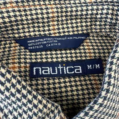 90s Nautica Brown Houndstooth Checkered Button Down Shirt