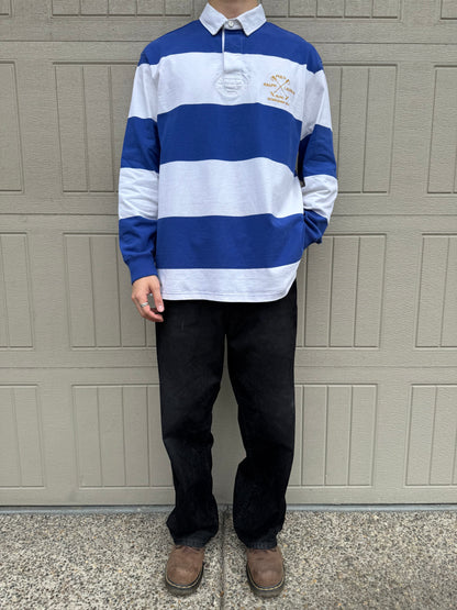 90s Polo by Ralph Lauren Blue & White Rugby Long Sleeve Polo
