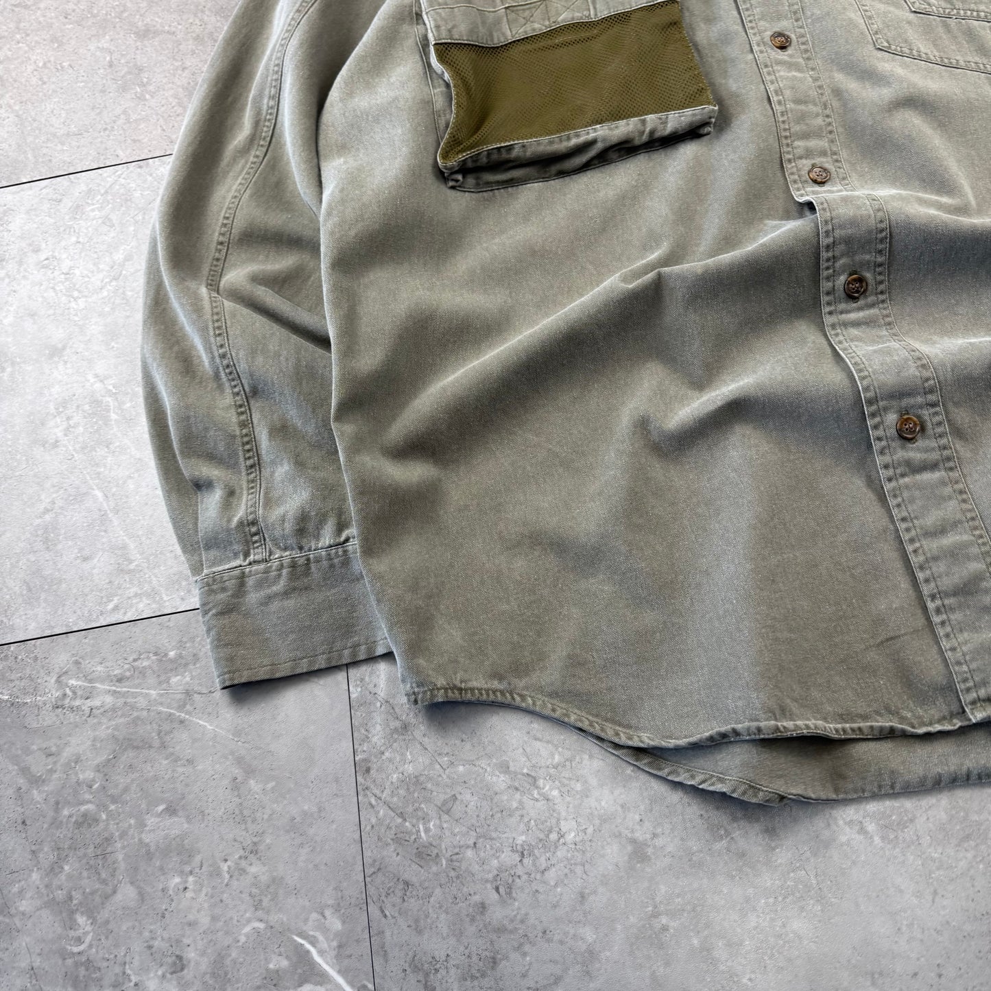 80s-90s Banana Republic Faded Khaki Multi Mesh Pocket Safari Shirt