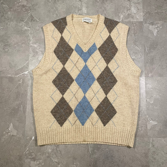 90s Claybrooke 100% Pure Wool Argyle Vest