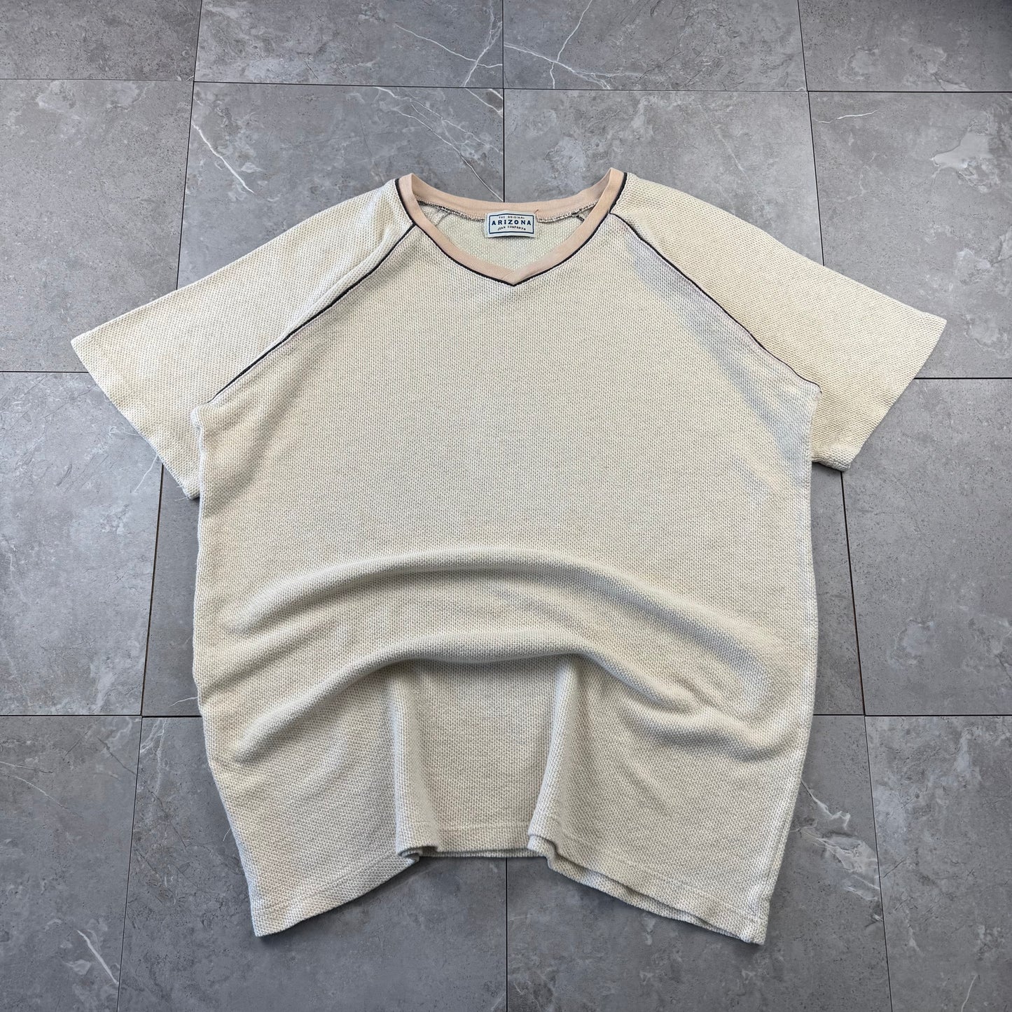 00s Arizona Waffle Cream/Beige Raglan V-Neck Knitted T-Shirt
