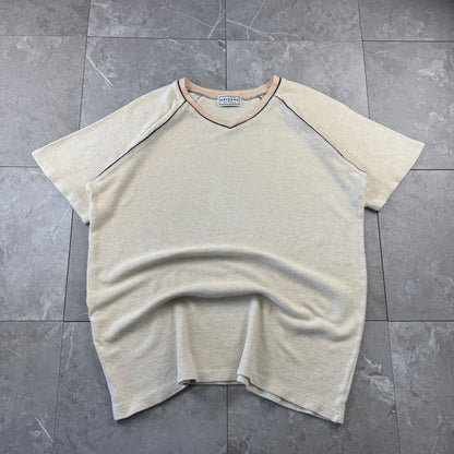 00s Arizona Waffle Cream/Beige Raglan V-Neck Knitted T-Shirt