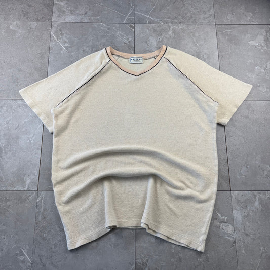 00s Arizona Waffle Cream/Beige Raglan V-Neck Knitted T-Shirt